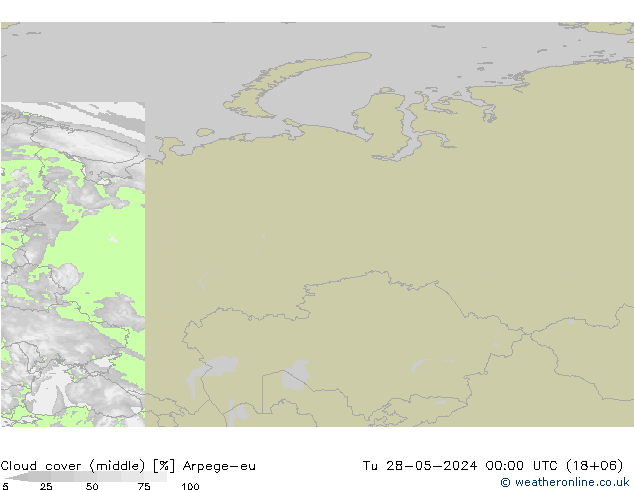 Cloud cover (middle) Arpege-eu Tu 28.05.2024 00 UTC