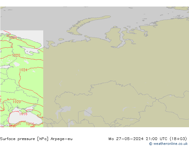 Presión superficial Arpege-eu lun 27.05.2024 21 UTC