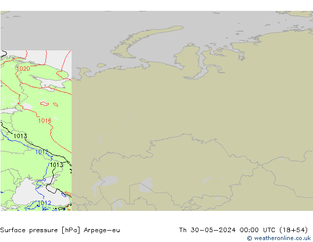 Atmosférický tlak Arpege-eu Čt 30.05.2024 00 UTC