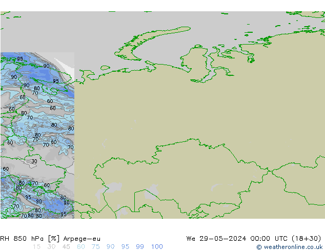 RH 850 hPa Arpege-eu We 29.05.2024 00 UTC
