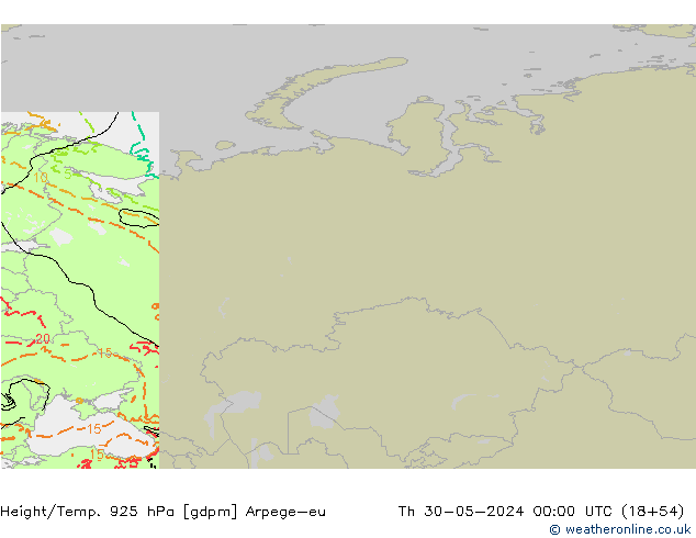 Height/Temp. 925 гПа Arpege-eu чт 30.05.2024 00 UTC