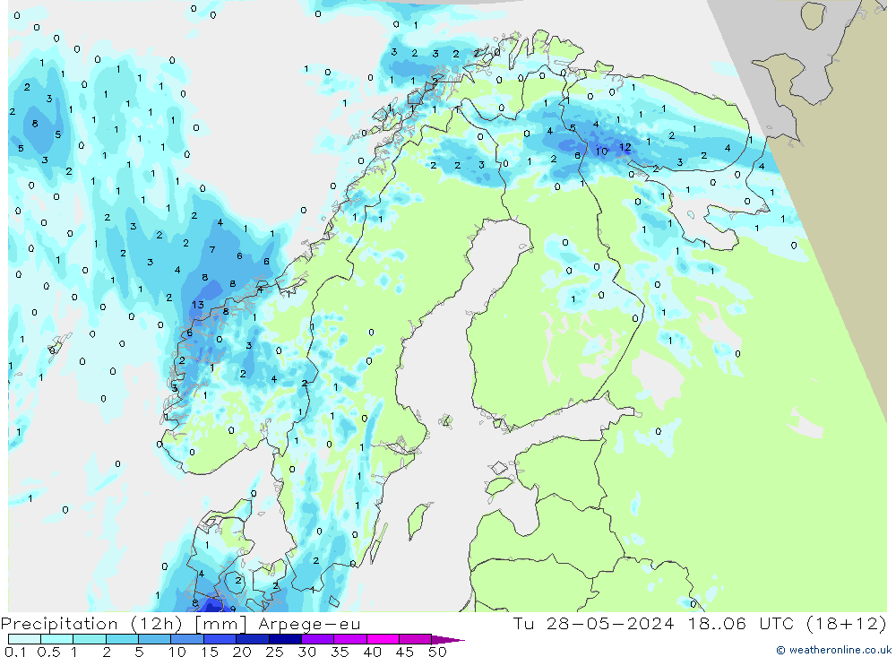 Precipitation (12h) Arpege-eu Tu 28.05.2024 06 UTC