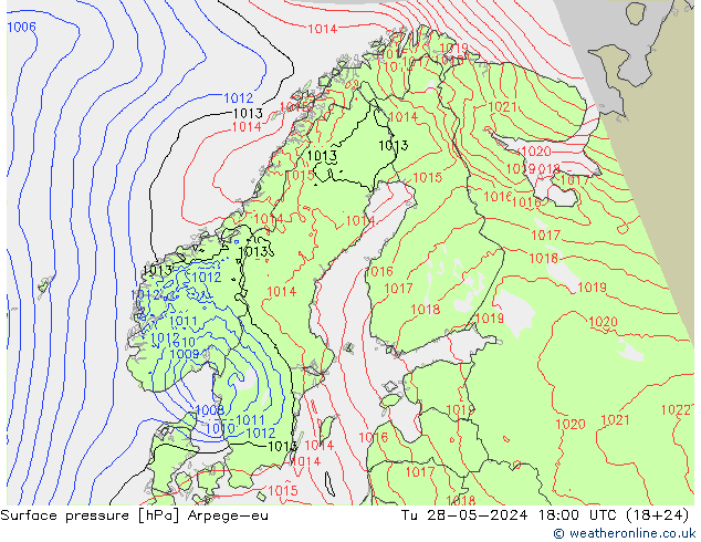 Atmosférický tlak Arpege-eu Út 28.05.2024 18 UTC