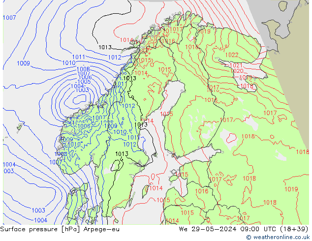 Presión superficial Arpege-eu mié 29.05.2024 09 UTC