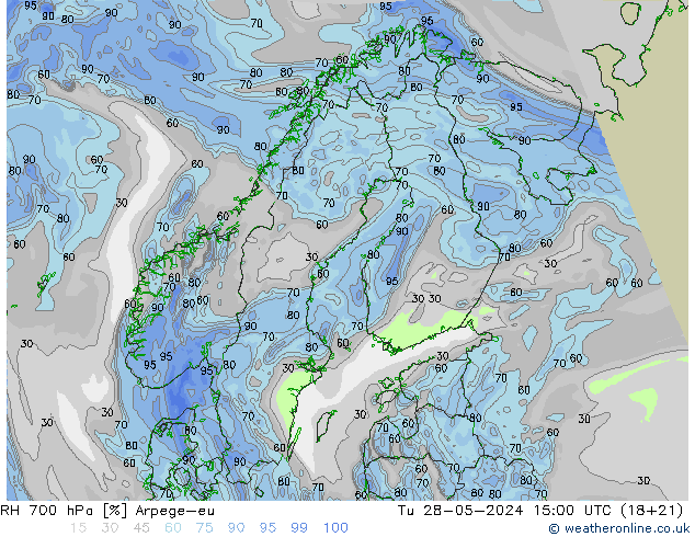 RH 700 hPa Arpege-eu Ter 28.05.2024 15 UTC