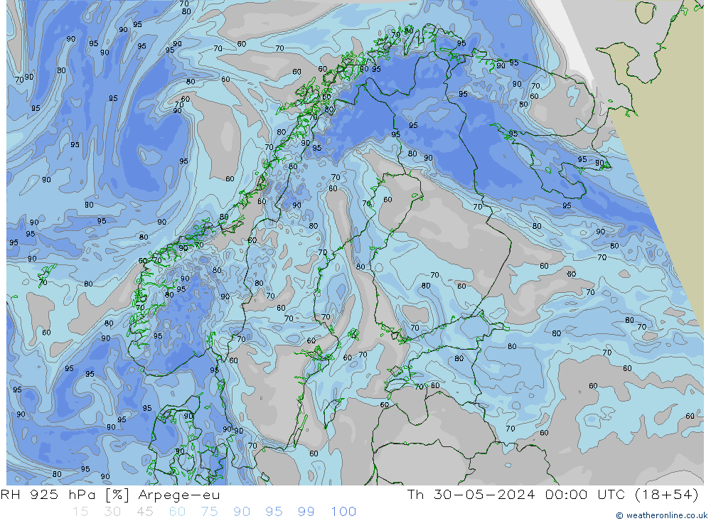 RH 925 hPa Arpege-eu  30.05.2024 00 UTC