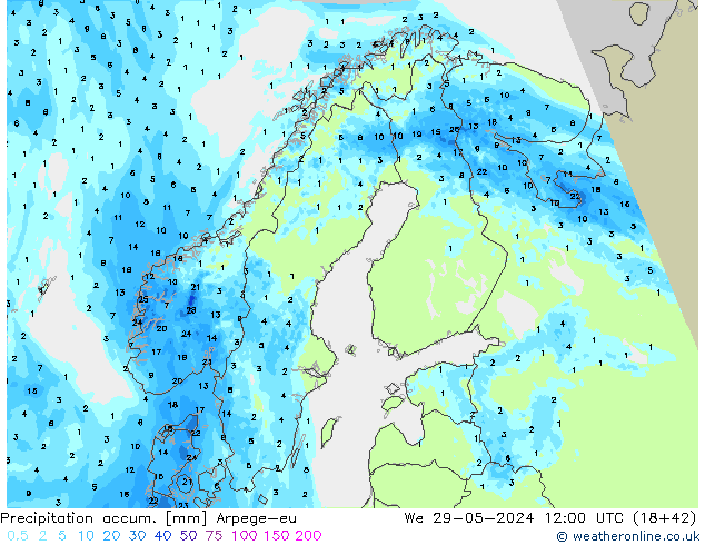 Precipitation accum. Arpege-eu mer 29.05.2024 12 UTC