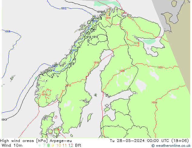 High wind areas Arpege-eu Út 28.05.2024 00 UTC