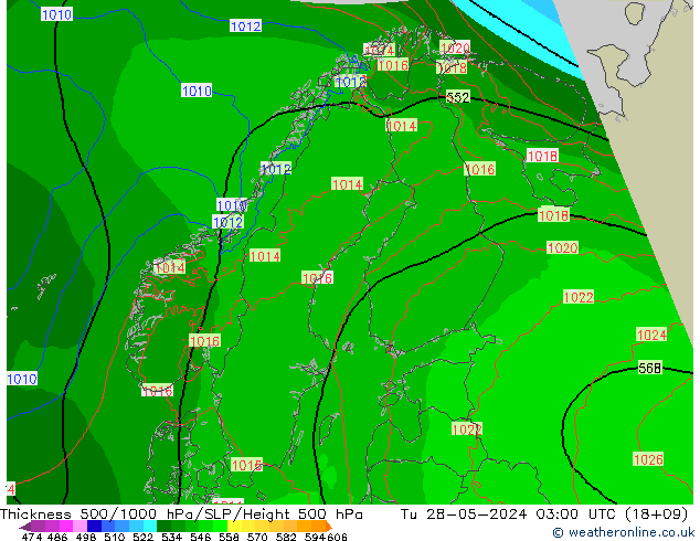 500-1000 hPa Kalınlığı Arpege-eu Sa 28.05.2024 03 UTC