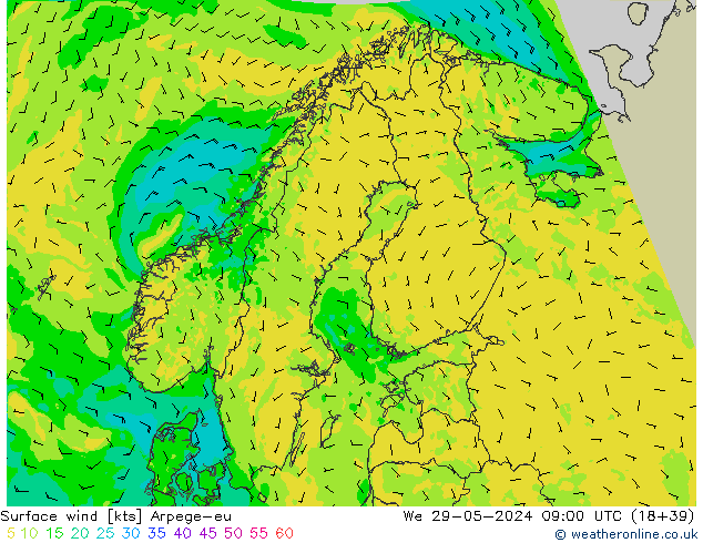 Surface wind Arpege-eu We 29.05.2024 09 UTC