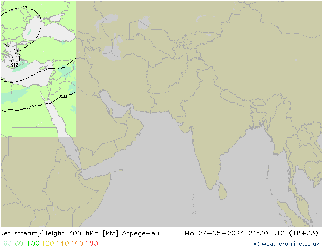 Jet stream/Height 300 hPa Arpege-eu Mo 27.05.2024 21 UTC