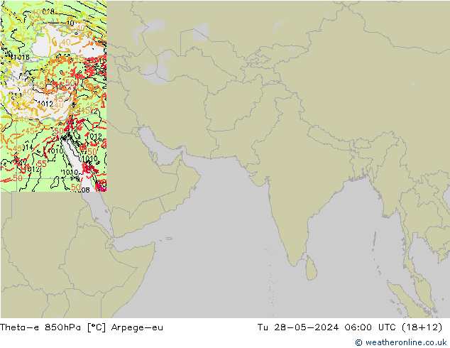 Theta-e 850hPa Arpege-eu Sa 28.05.2024 06 UTC