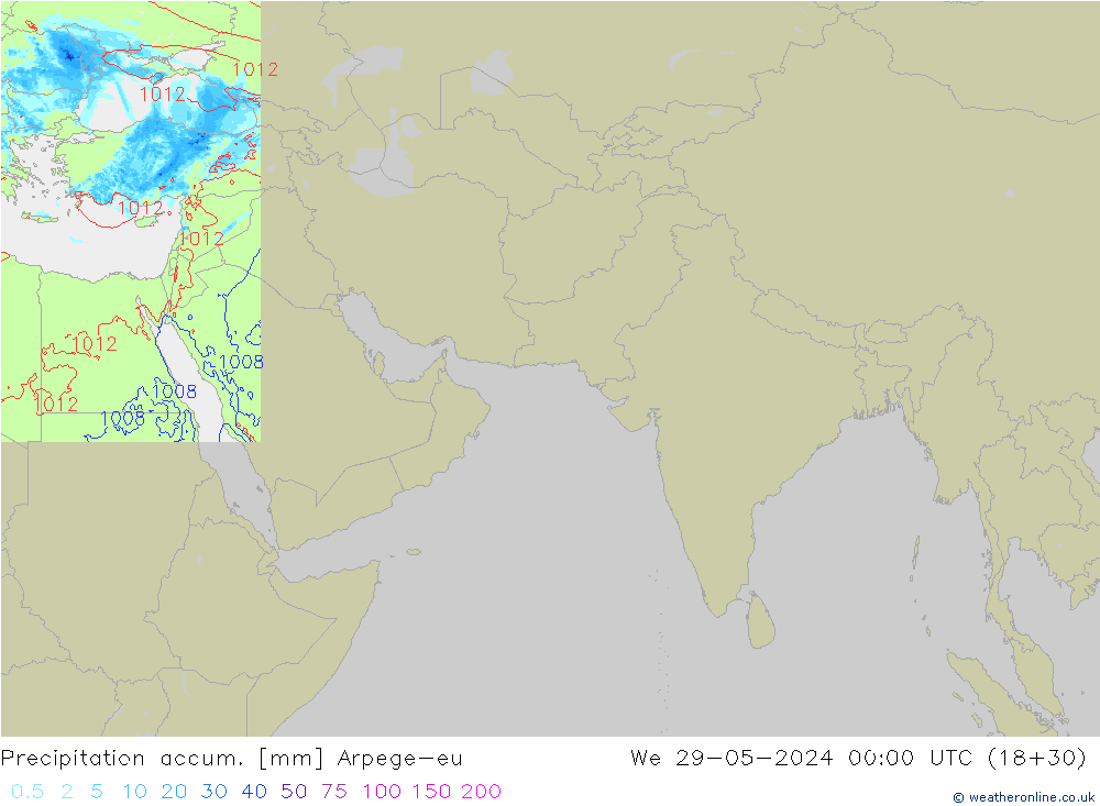 Precipitation accum. Arpege-eu śro. 29.05.2024 00 UTC