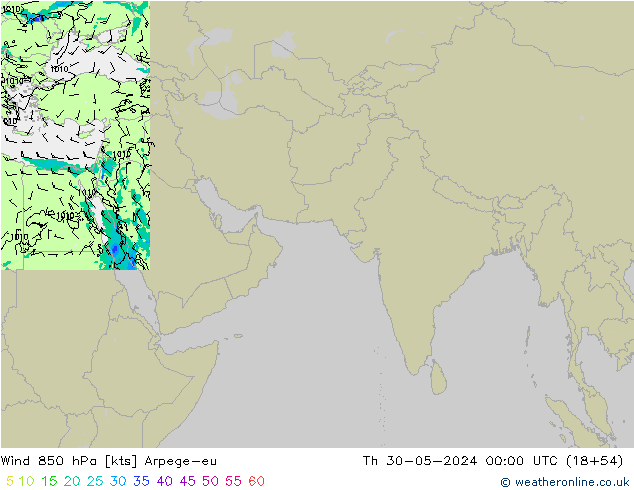 Viento 850 hPa Arpege-eu jue 30.05.2024 00 UTC