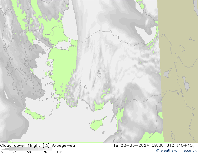 vysoký oblak Arpege-eu Út 28.05.2024 09 UTC