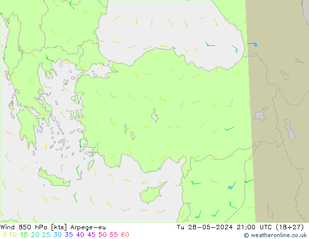 Wind 850 hPa Arpege-eu Tu 28.05.2024 21 UTC
