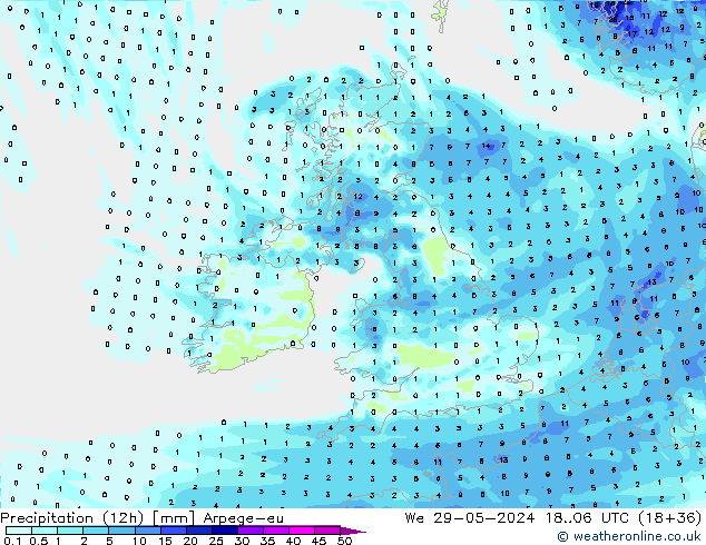 осадки (12h) Arpege-eu ср 29.05.2024 06 UTC