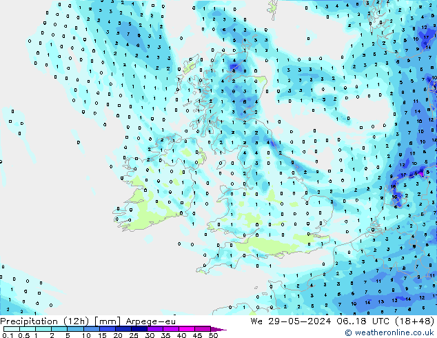 Precipitation (12h) Arpege-eu We 29.05.2024 18 UTC