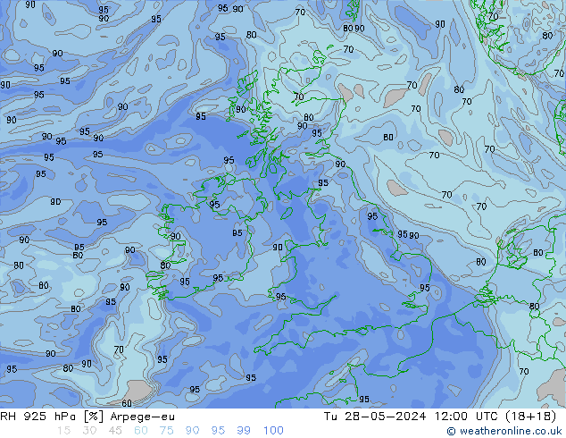 RH 925 hPa Arpege-eu Ter 28.05.2024 12 UTC