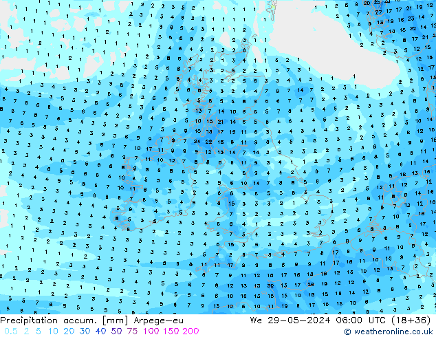 Precipitation accum. Arpege-eu We 29.05.2024 06 UTC