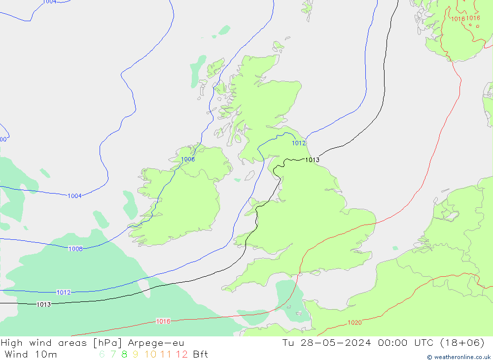 High wind areas Arpege-eu Tu 28.05.2024 00 UTC