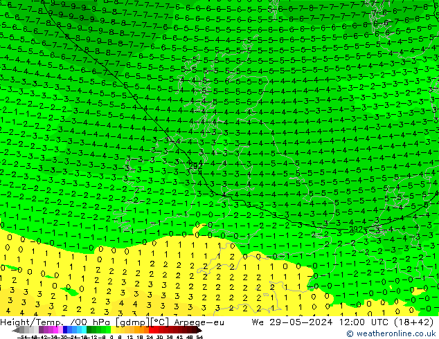 Height/Temp. 700 hPa Arpege-eu śro. 29.05.2024 12 UTC