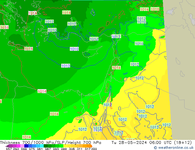 Schichtdicke 700-1000 hPa Arpege-eu Di 28.05.2024 06 UTC