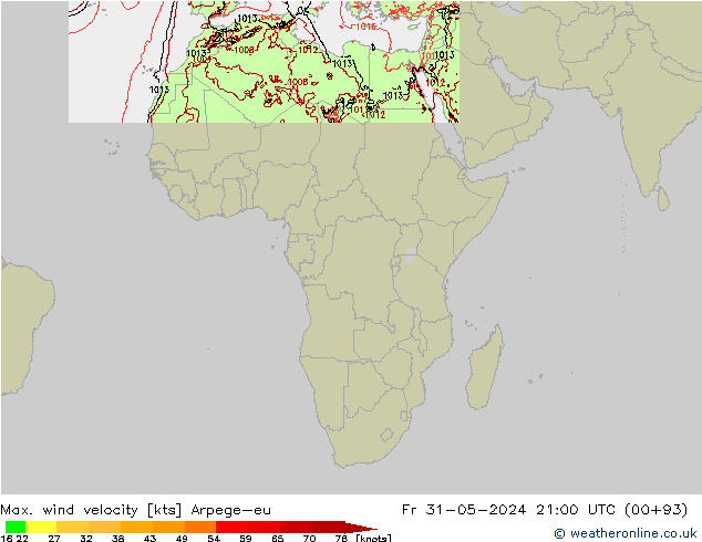 Max. wind velocity Arpege-eu vie 31.05.2024 21 UTC