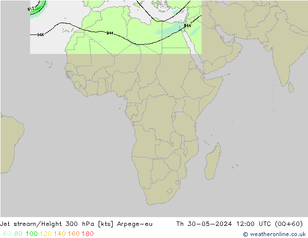 Jet stream/Height 300 hPa Arpege-eu Th 30.05.2024 12 UTC