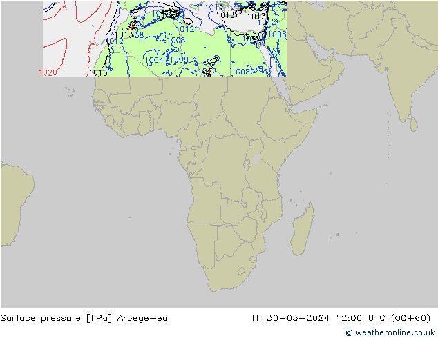 приземное давление Arpege-eu чт 30.05.2024 12 UTC