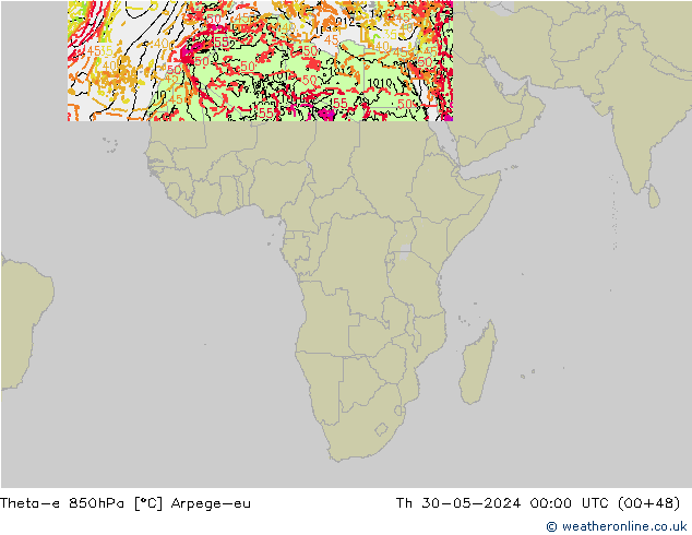 Theta-e 850hPa Arpege-eu  30.05.2024 00 UTC
