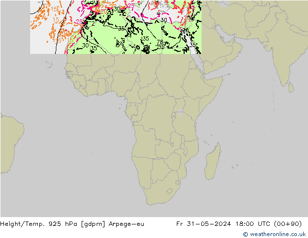 Yükseklik/Sıc. 925 hPa Arpege-eu Cu 31.05.2024 18 UTC