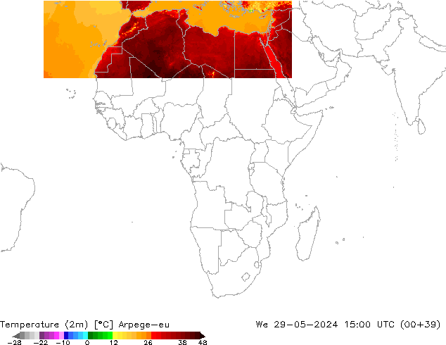 Temperatura (2m) Arpege-eu Qua 29.05.2024 15 UTC