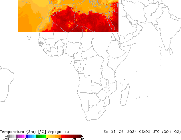 mapa temperatury (2m) Arpege-eu so. 01.06.2024 06 UTC