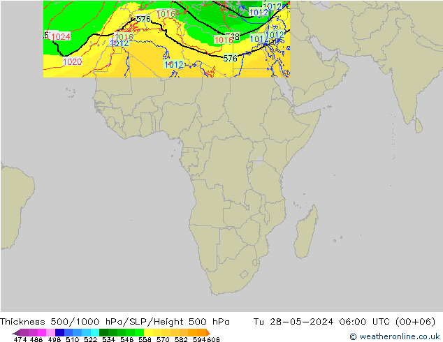 Espesor 500-1000 hPa Arpege-eu mar 28.05.2024 06 UTC