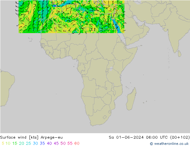 Surface wind Arpege-eu Sa 01.06.2024 06 UTC