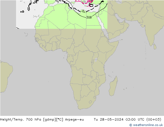 Geop./Temp. 700 hPa Arpege-eu mar 28.05.2024 03 UTC