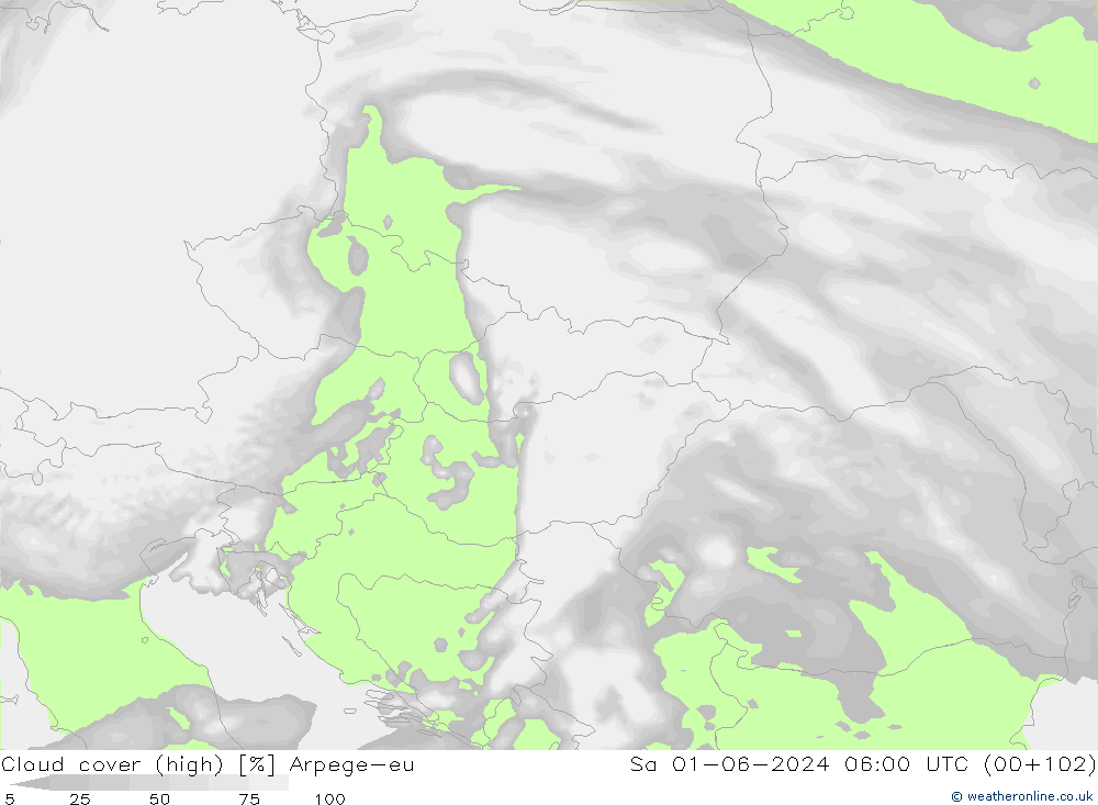 Cloud cover (high) Arpege-eu Sa 01.06.2024 06 UTC