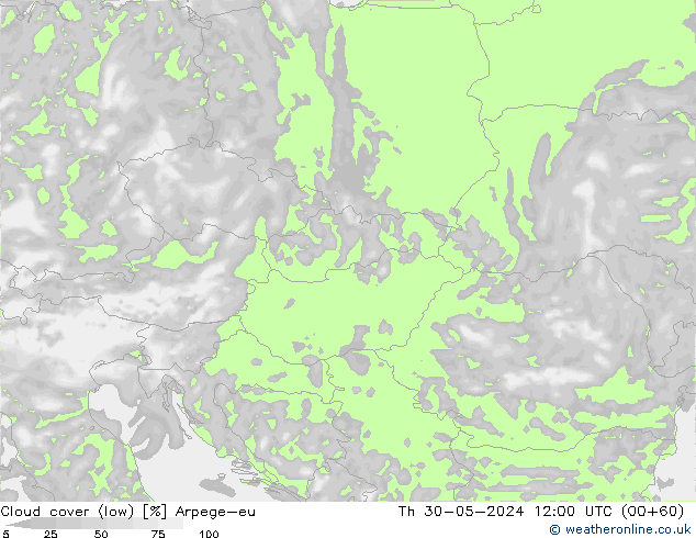 nízká oblaka Arpege-eu Čt 30.05.2024 12 UTC