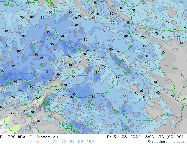 RH 700 hPa Arpege-eu Sex 31.05.2024 18 UTC