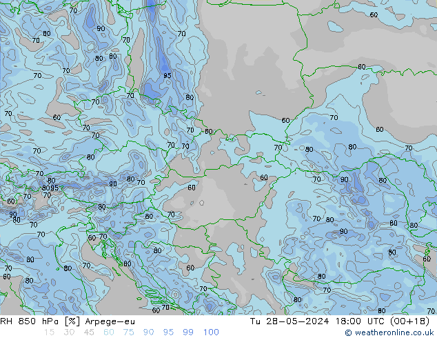 850 hPa Nispi Nem Arpege-eu Sa 28.05.2024 18 UTC