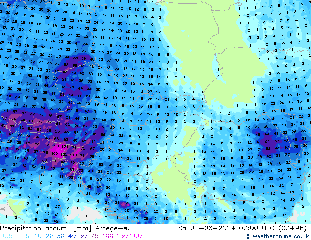 Precipitation accum. Arpege-eu Sáb 01.06.2024 00 UTC