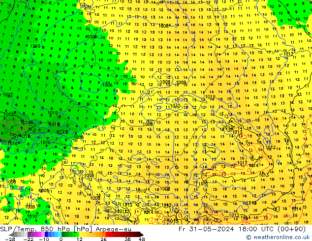 SLP/Temp. 850 hPa Arpege-eu Sex 31.05.2024 18 UTC