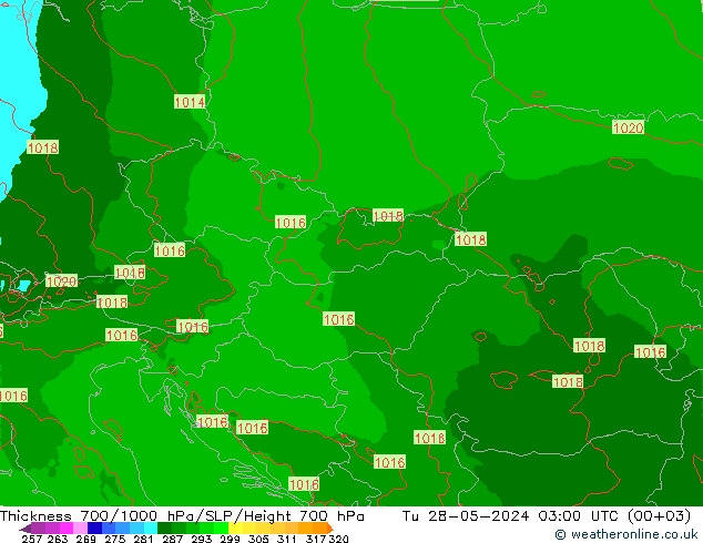 Thck 700-1000 hPa Arpege-eu Tu 28.05.2024 03 UTC