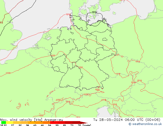 Max. wind snelheid Arpege-eu di 28.05.2024 06 UTC