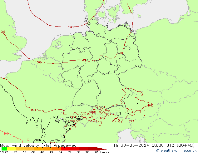 Maks. Rüzgar Hızı Arpege-eu Per 30.05.2024 00 UTC