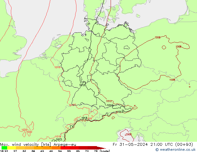 Windböen Arpege-eu Fr 31.05.2024 21 UTC