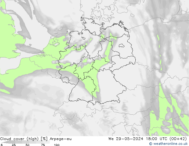 Nuages (élevé) Arpege-eu mer 29.05.2024 18 UTC