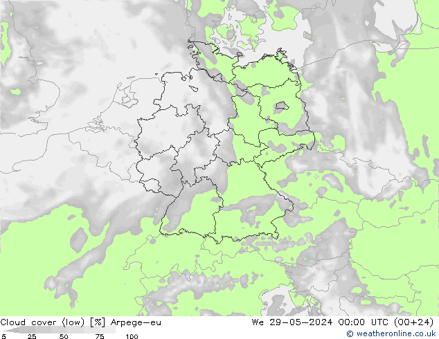 nuvens (baixo) Arpege-eu Qua 29.05.2024 00 UTC