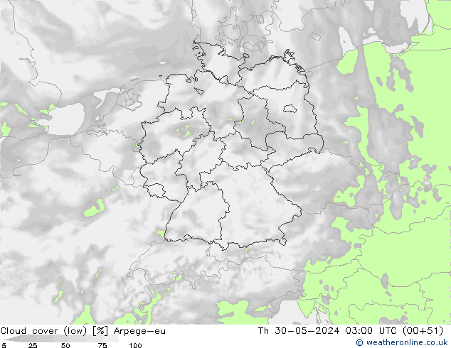 Bewolking (Laag) Arpege-eu do 30.05.2024 03 UTC